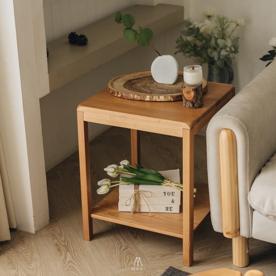 โต๊ะข้างไม้ยางพารา MAAI DESIGN รุ่น DABURU SIDE TABLE สีโอ๊ค
